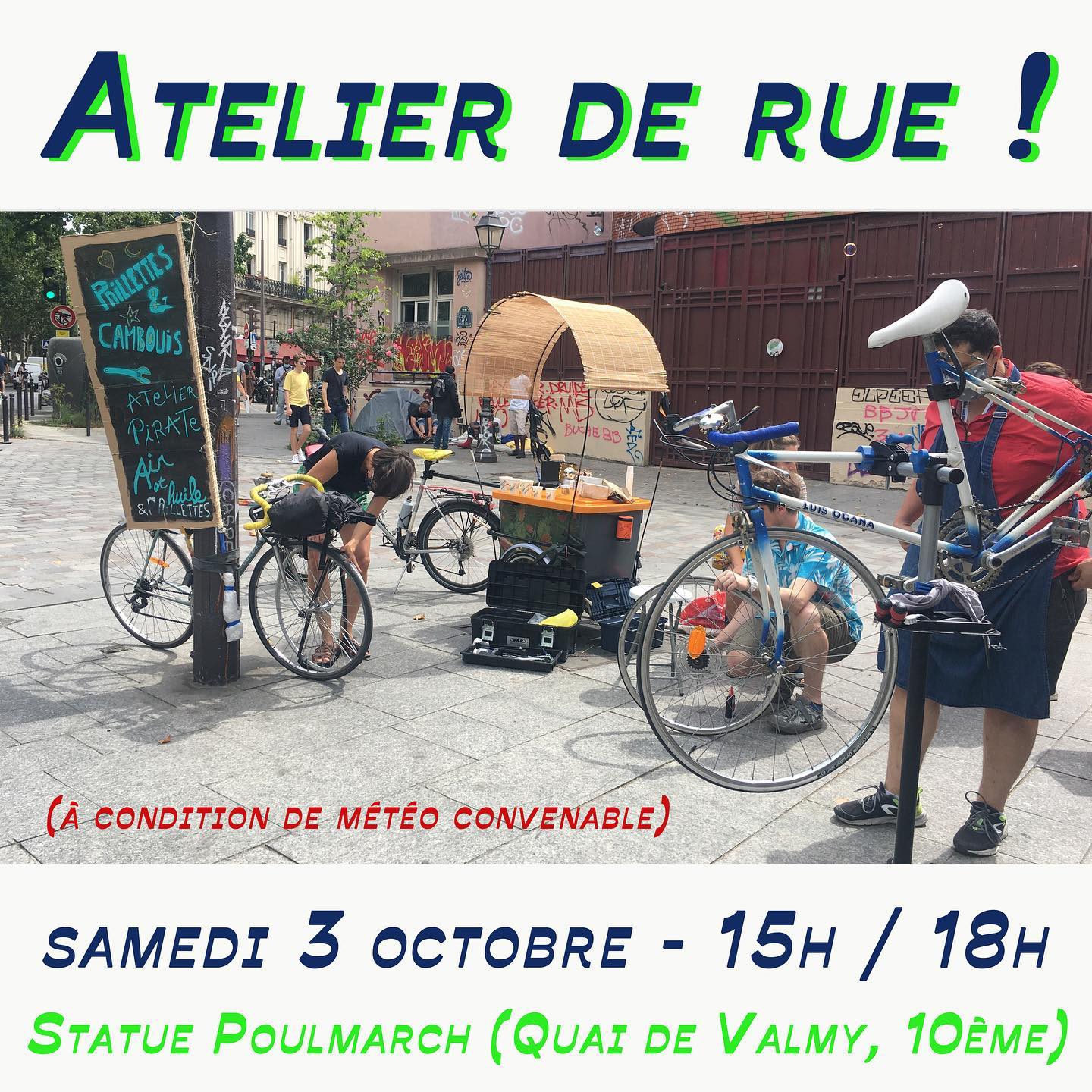 Hé ouais bébé on est encore là samedi dans la rue avec notre belle cariole ! 15h-18h le long du Canal Saint Martin, sur la petite place avec la statue Poulmarch. Viens avec masque et gel ! Événement Facebook pour faire suivre aux potes : https://www.facebook.com/events/2462901330677810/